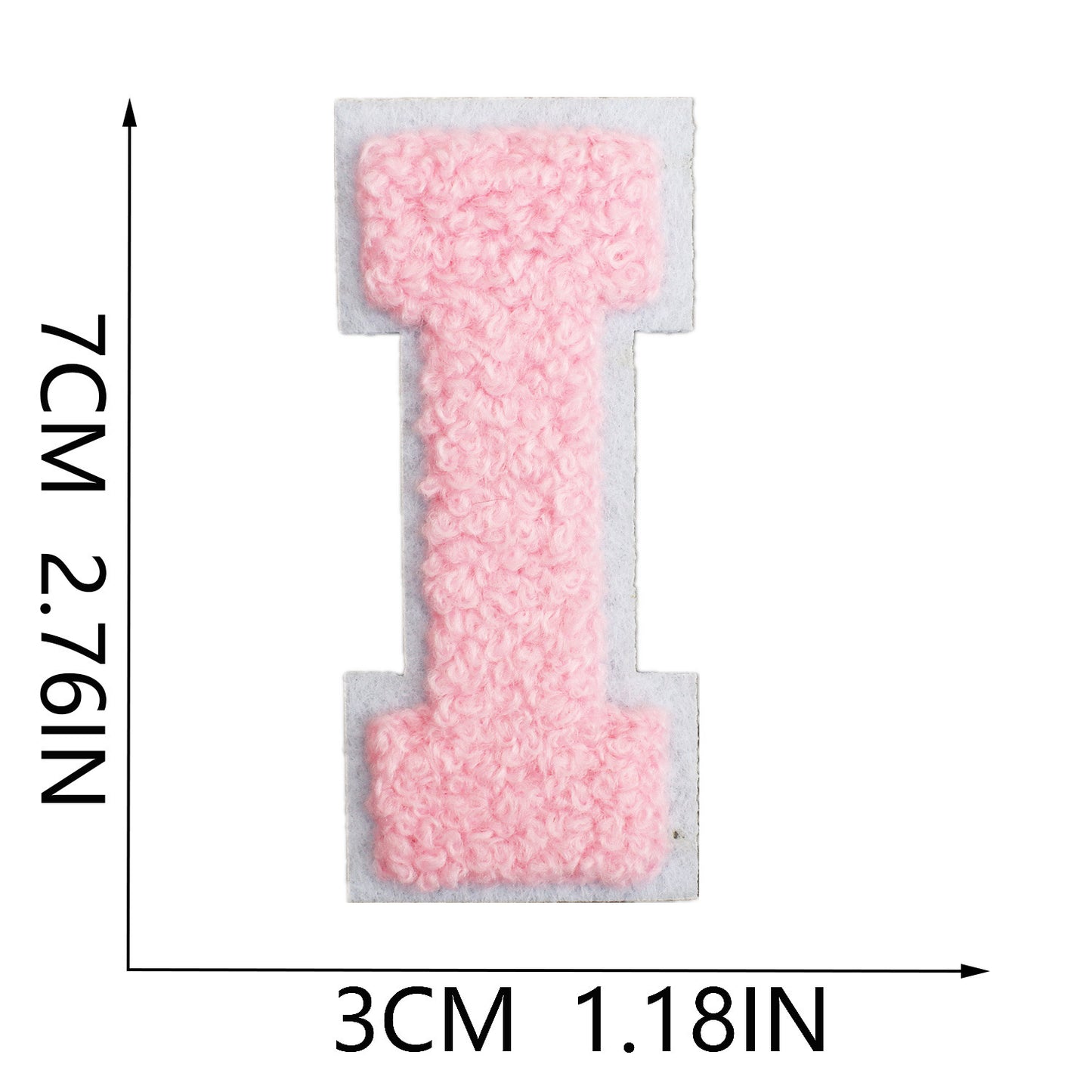 Iron-On Chenille Letter Patch – 7cm Tall, White Base with Pink Letter
