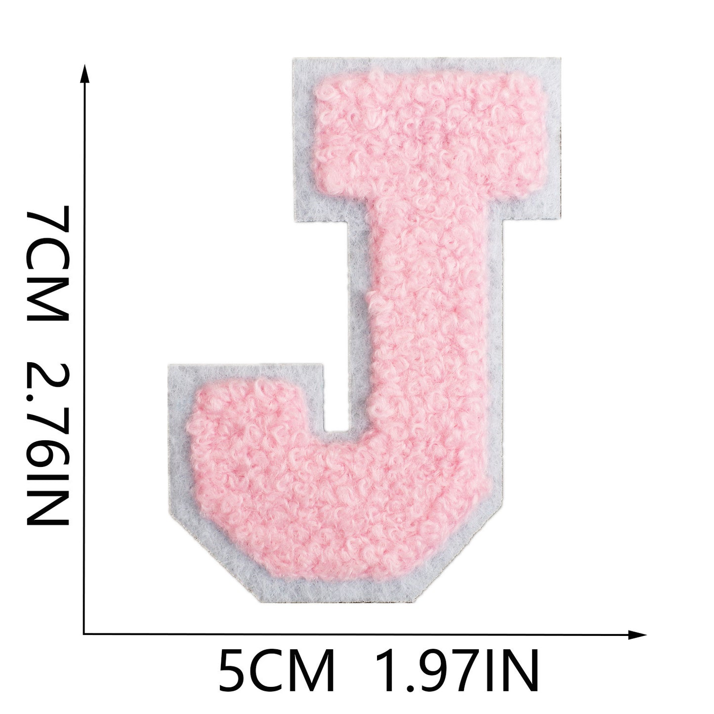 Iron-On Chenille Letter Patch – 7cm Tall, White Base with Pink Letter