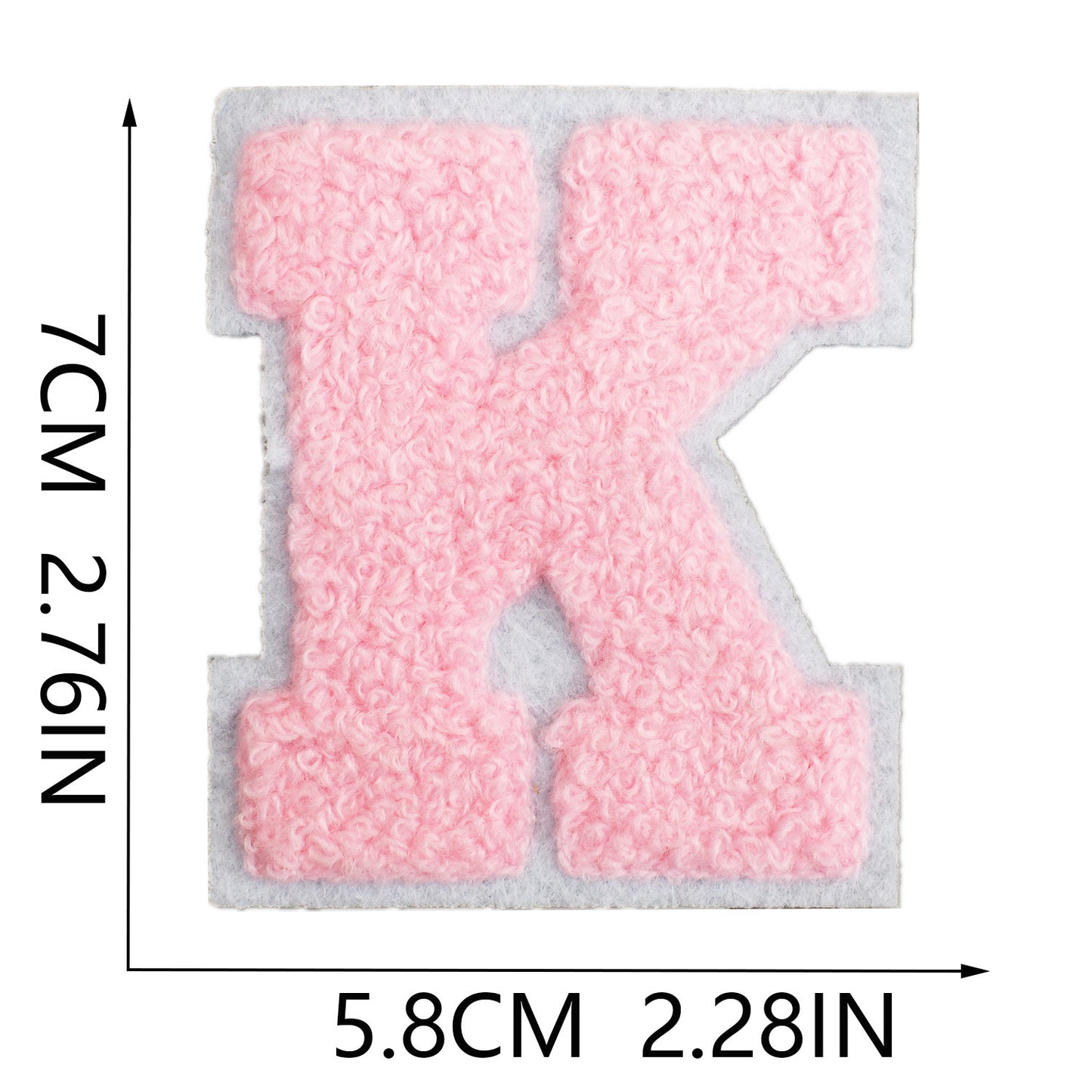 Iron-On Chenille Letter Patch – 7cm Tall, White Base with Pink Letter