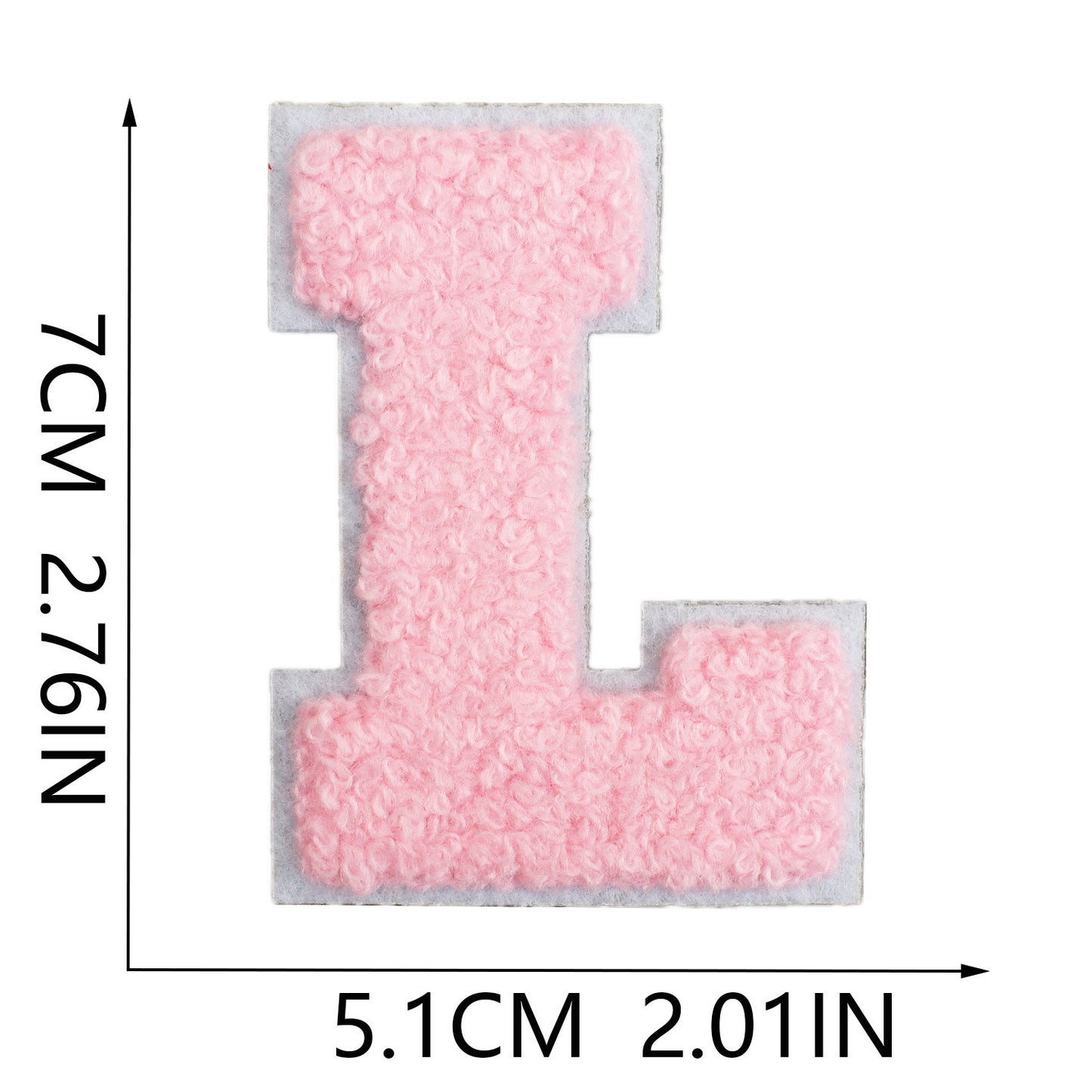 Iron-On Chenille Letter Patch – 7cm Tall, White Base with Pink Letter