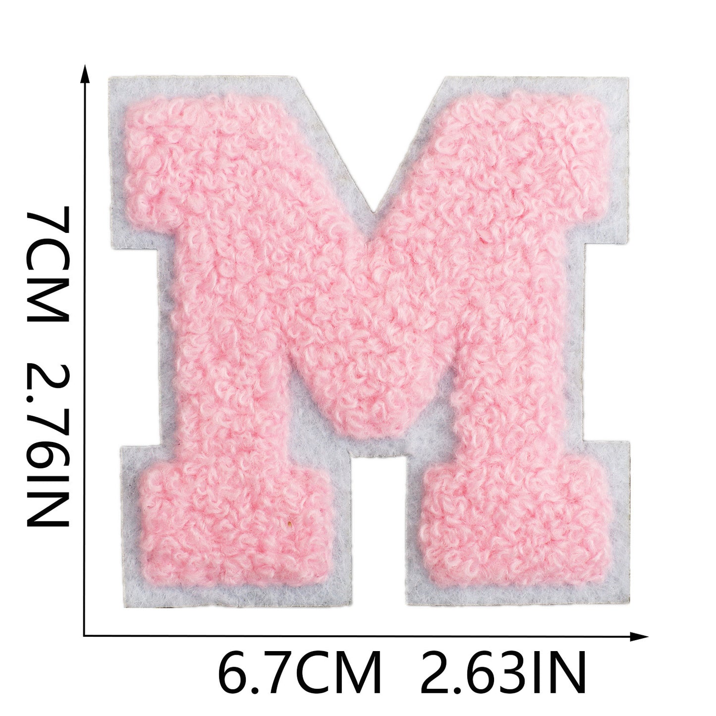 Iron-On Chenille Letter Patch – 7cm Tall, White Base with Pink Letter