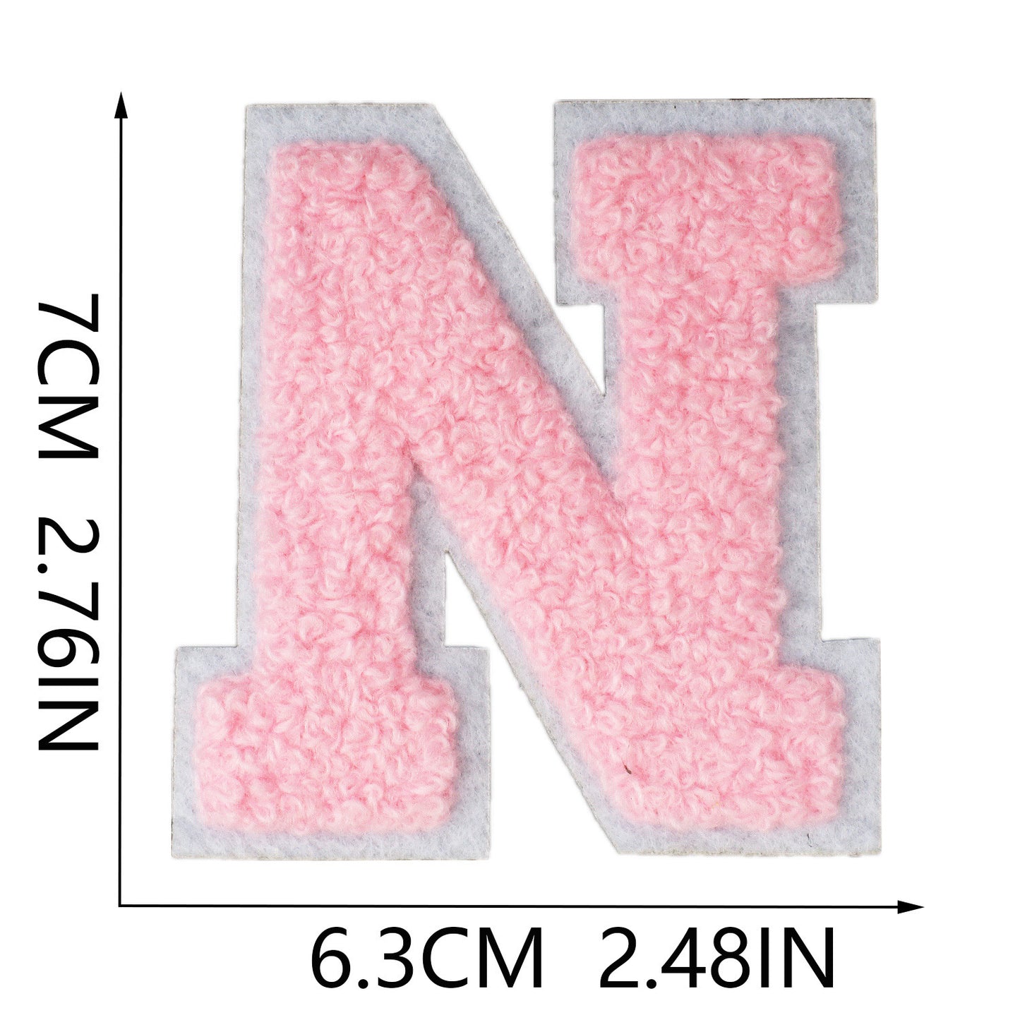 Iron-On Chenille Letter Patch – 7cm Tall, White Base with Pink Letter