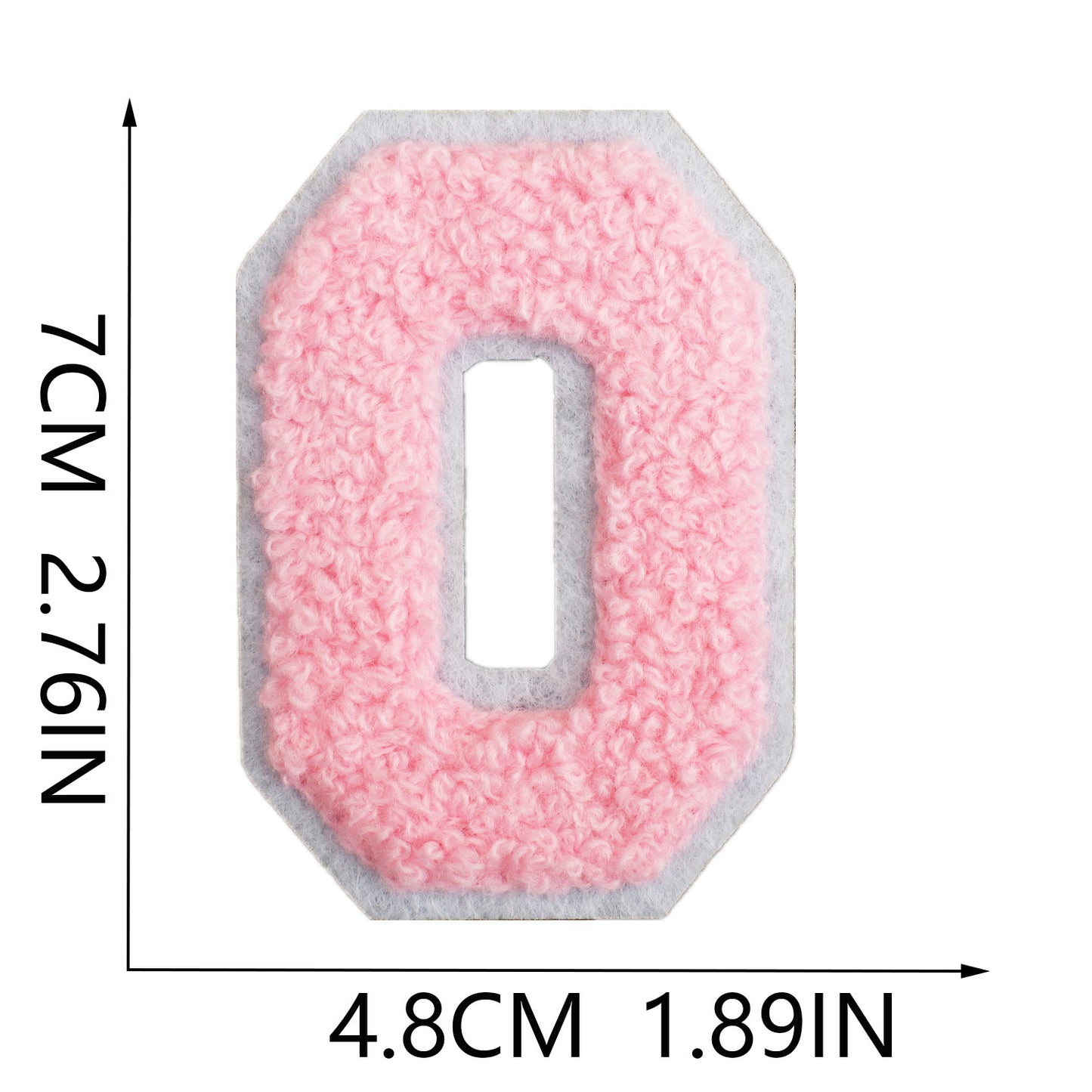 Iron-On Chenille Letter Patch – 7cm Tall, White Base with Pink Letter