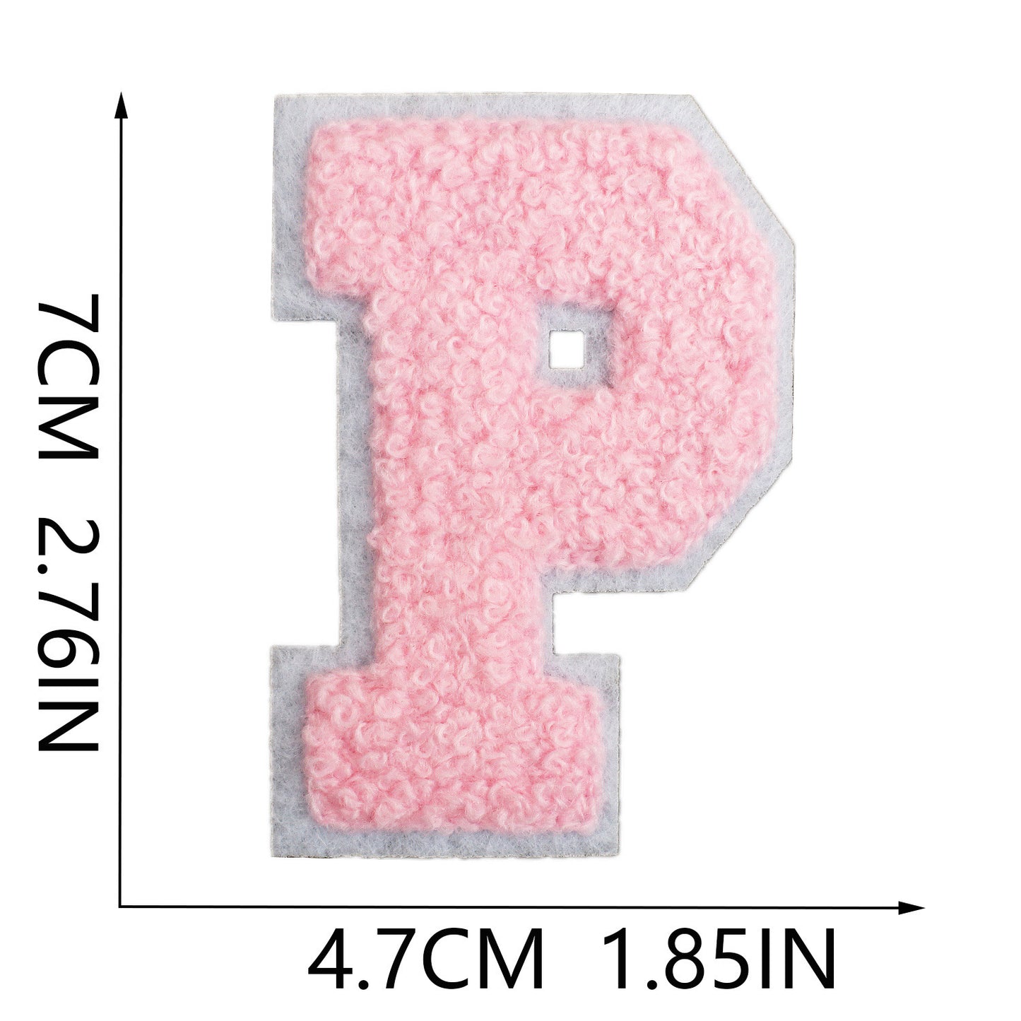 Iron-On Chenille Letter Patch – 7cm Tall, White Base with Pink Letter