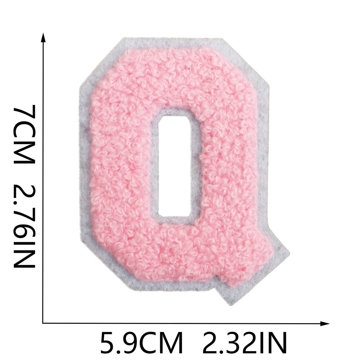 Iron-On Chenille Letter Patch – 7cm Tall, White Base with Pink Letter