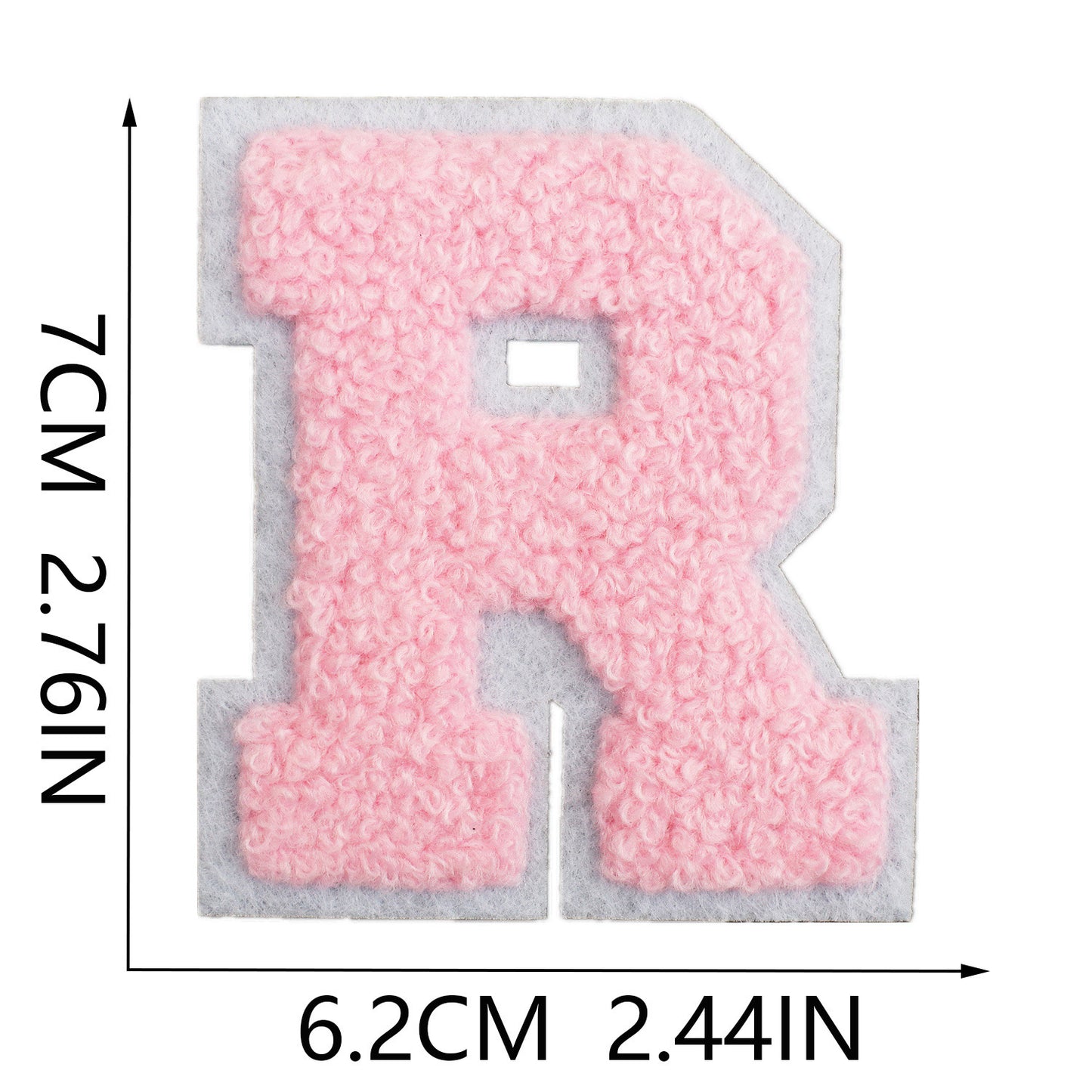 Iron-On Chenille Letter Patch – 7cm Tall, White Base with Pink Letter