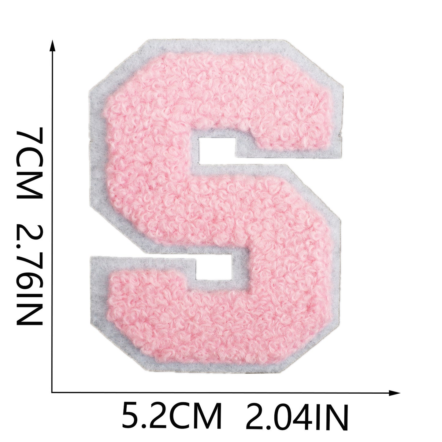 Iron-On Chenille Letter Patch – 7cm Tall, White Base with Pink Letter