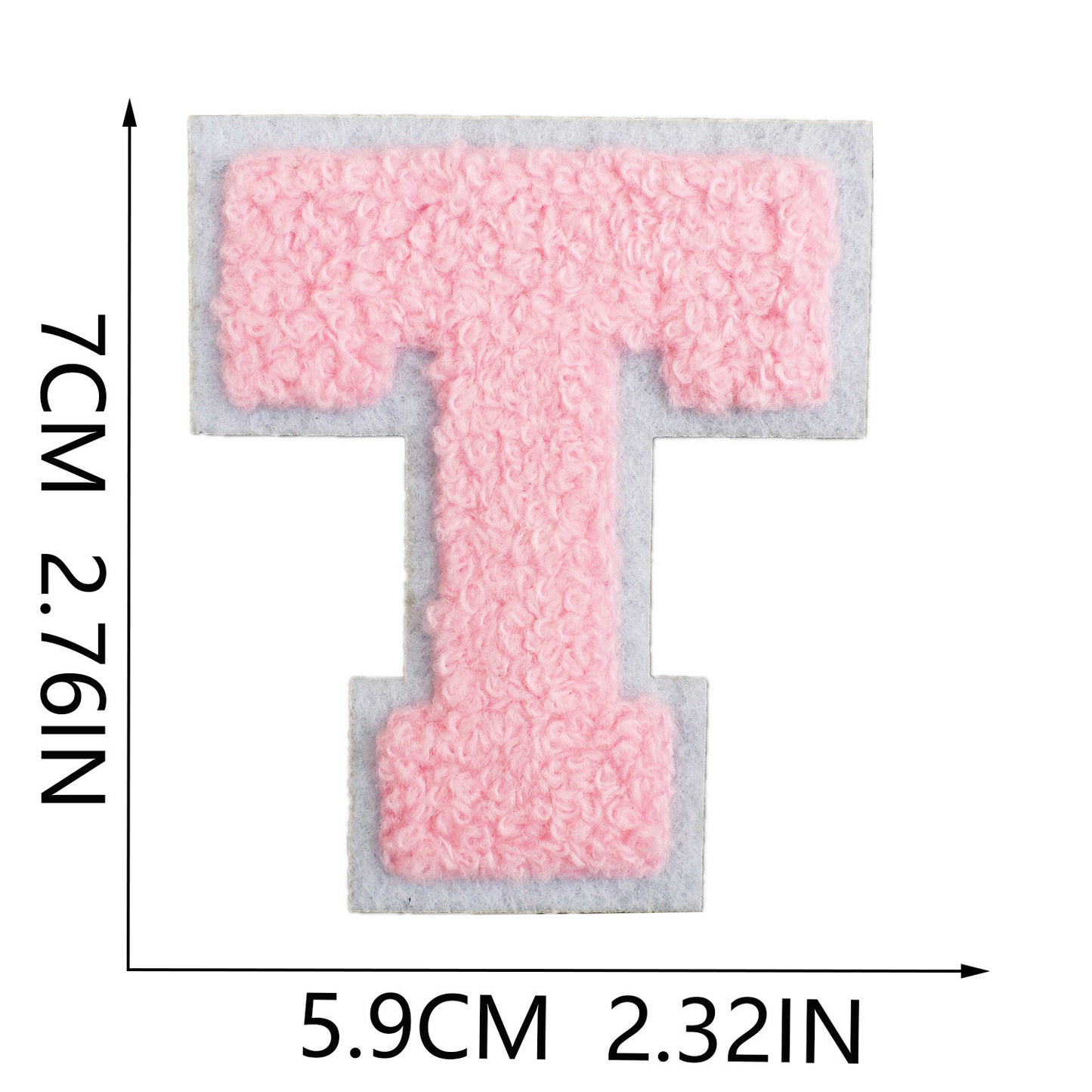Iron-On Chenille Letter Patch – 7cm Tall, White Base with Pink Letter