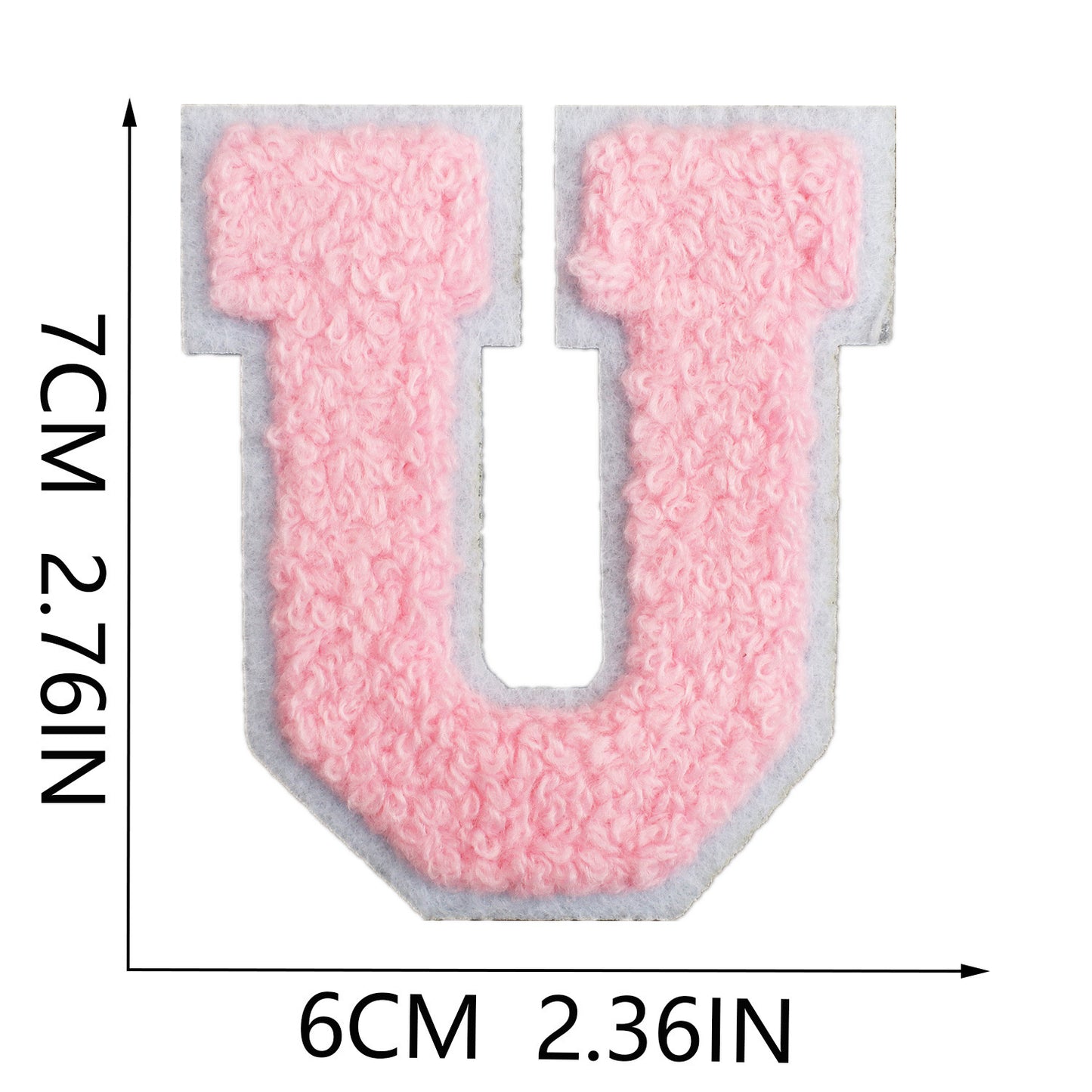 Iron-On Chenille Letter Patch – 7cm Tall, White Base with Pink Letter