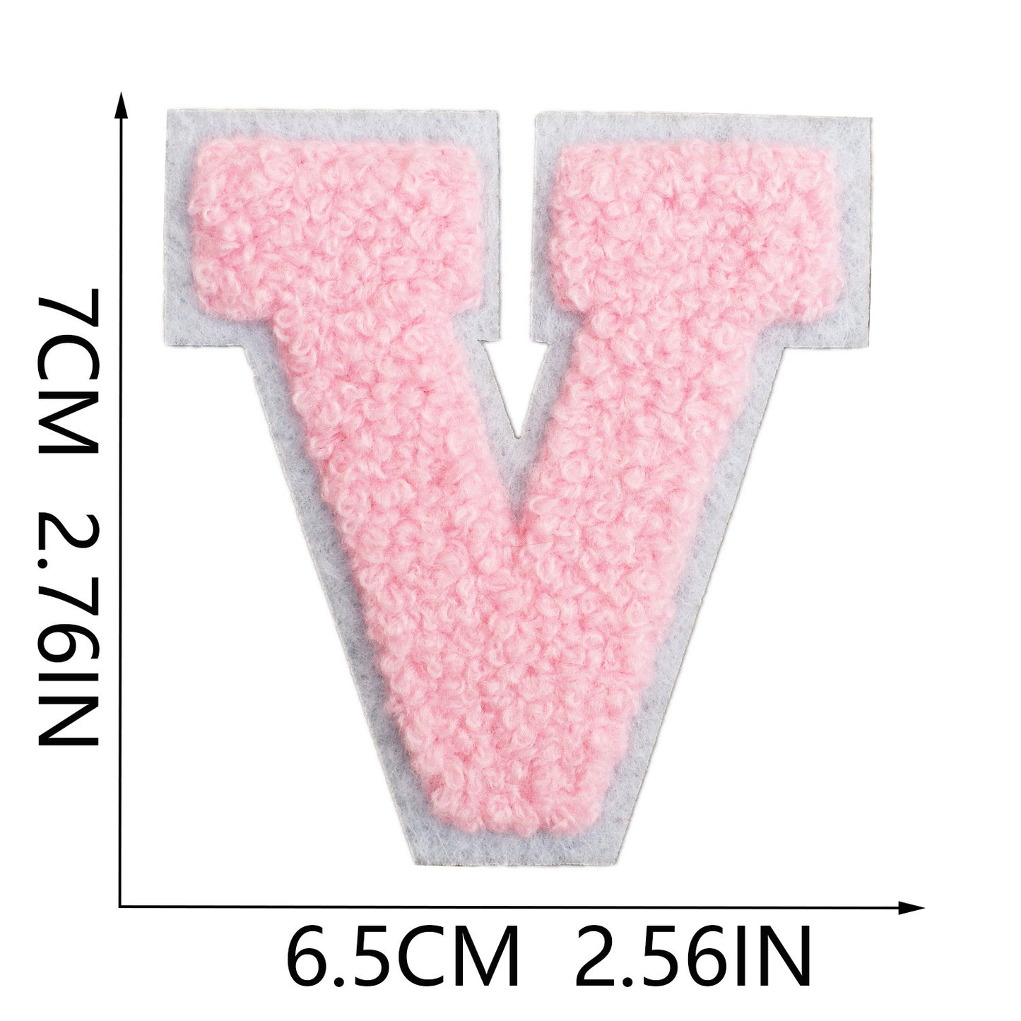 Iron-On Chenille Letter Patch – 7cm Tall, White Base with Pink Letter
