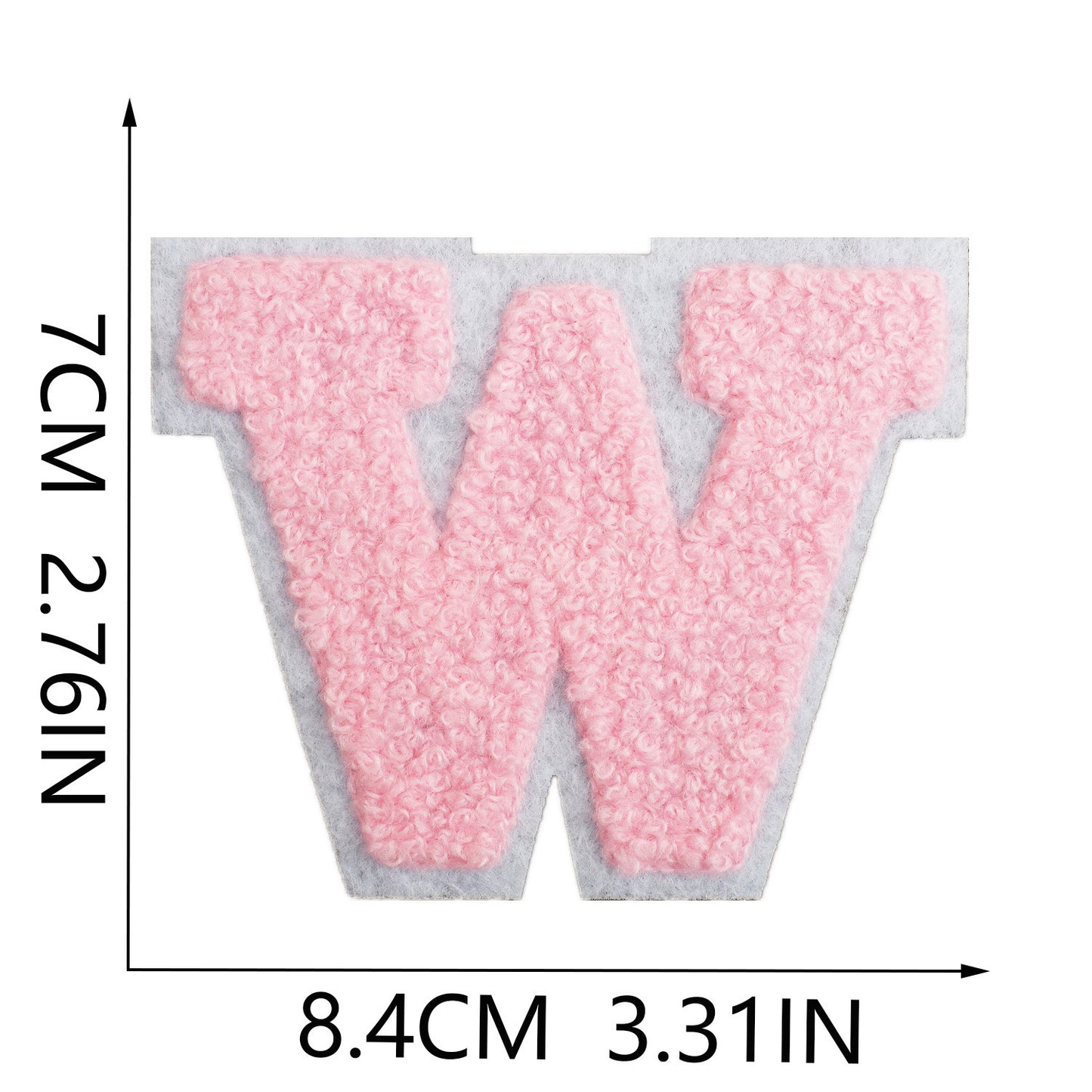 Iron-On Chenille Letter Patch – 7cm Tall, White Base with Pink Letter