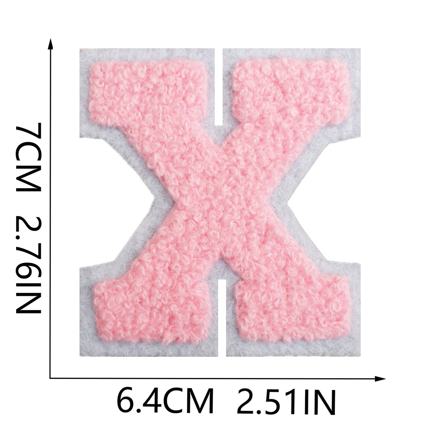 Iron-On Chenille Letter Patch – 7cm Tall, White Base with Pink Letter