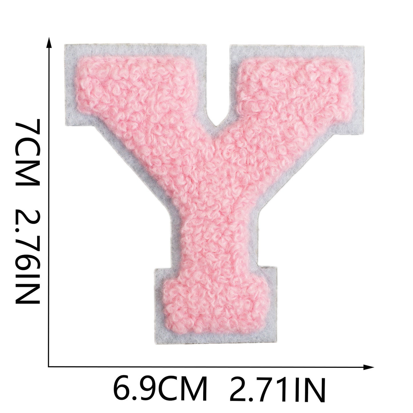 Iron-On Chenille Letter Patch – 7cm Tall, White Base with Pink Letter
