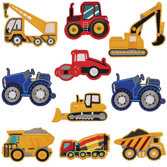 Iron-On Cute Cartoon Construction Vehicles Bulldozer & Excavator Embroidery Patch for Kids’ Clothing