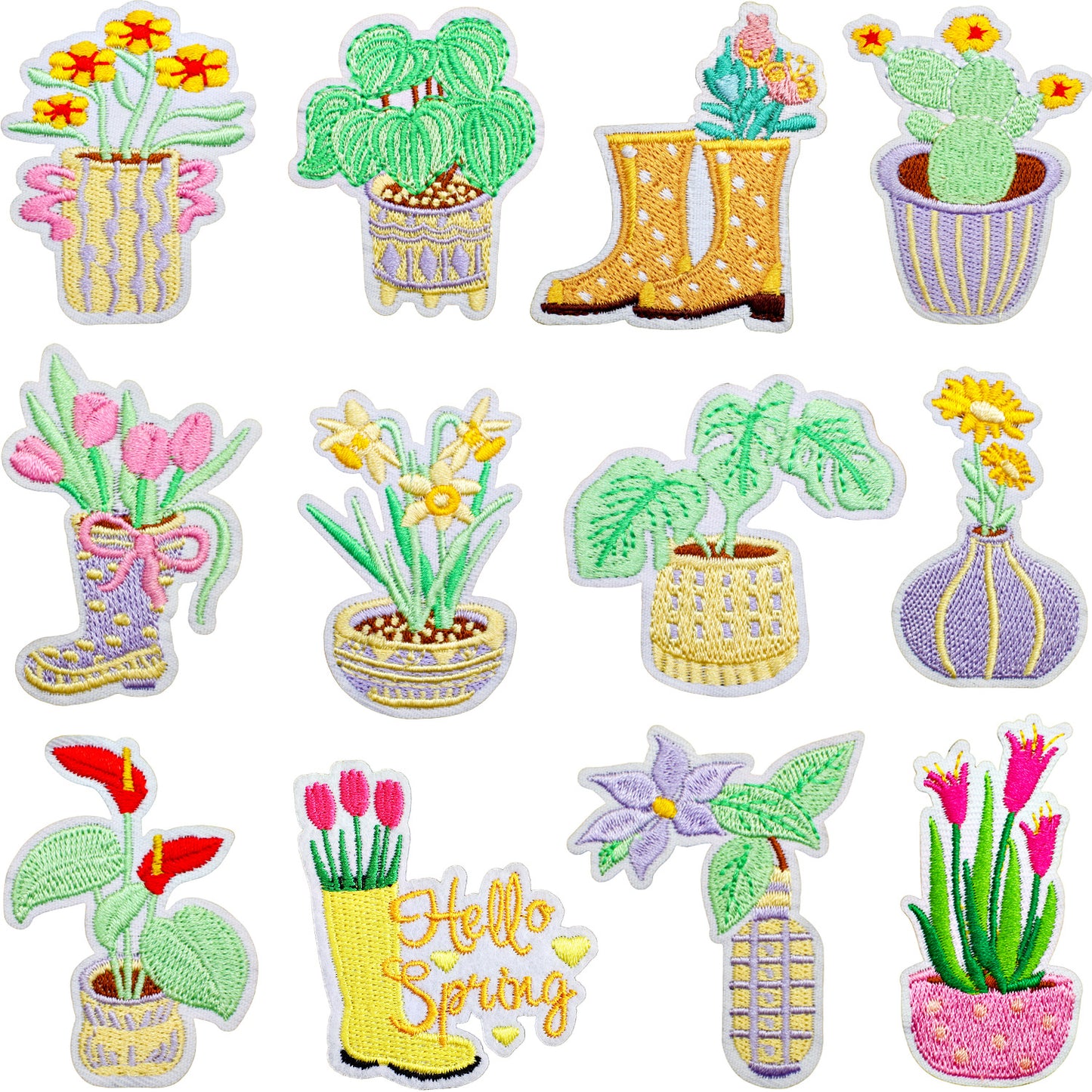 Iron-On Cute Potted Flower Embroidery Patch