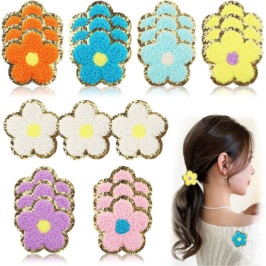 Iron-On Multi-Color Floral Chenille Patch – 5.5cm Tall, with Gold Glitter Edge