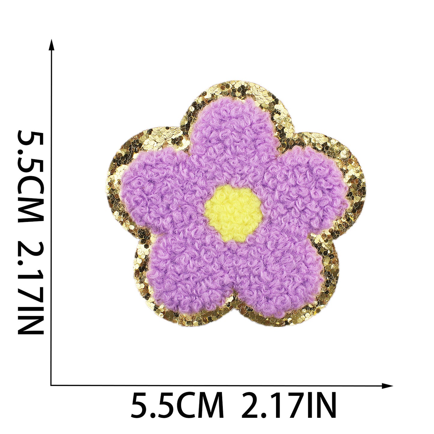 Iron-On Multi-Color Floral Chenille Patch – 5.5cm Tall, with Gold Glitter Edge
