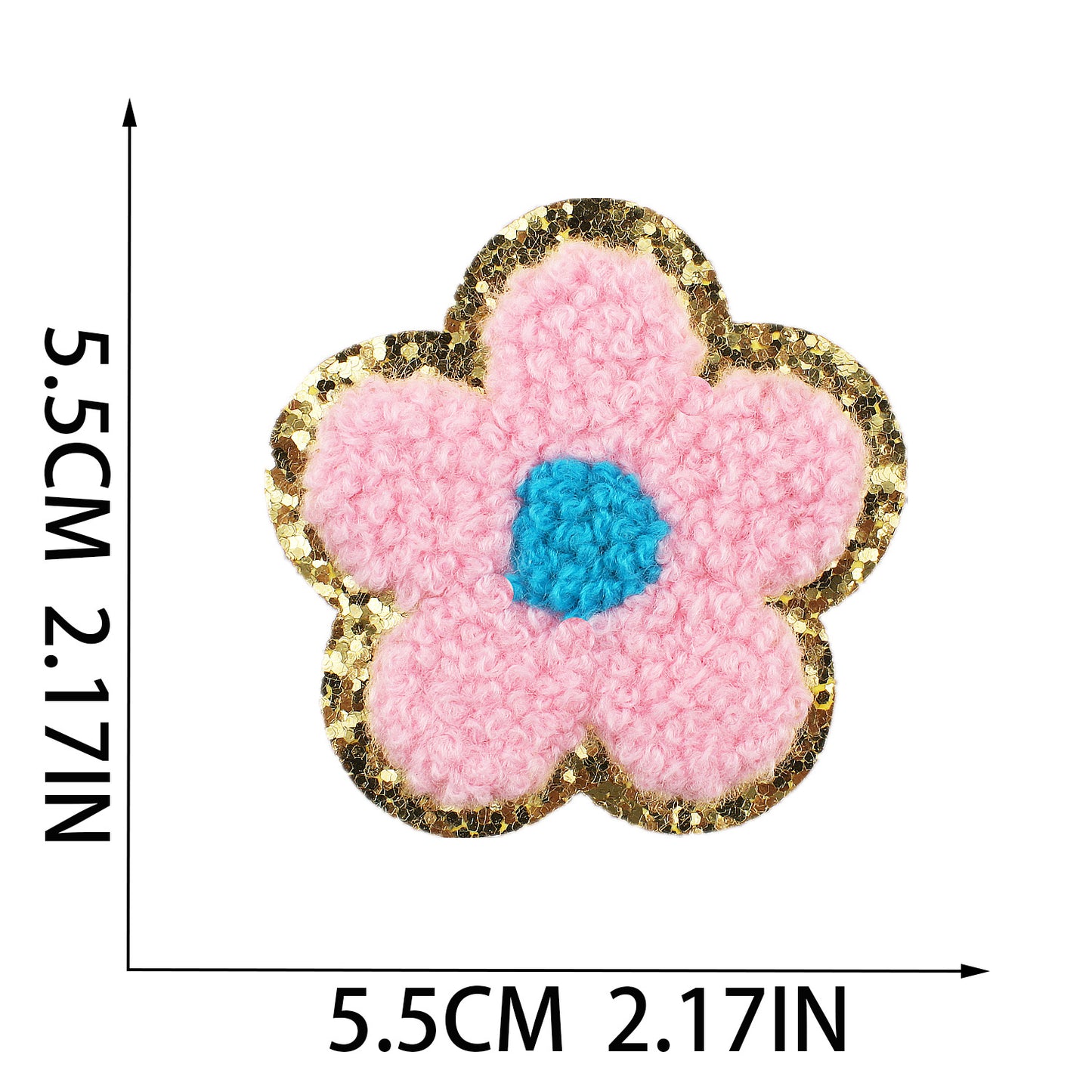 Iron-On Multi-Color Floral Chenille Patch – 5.5cm Tall, with Gold Glitter Edge