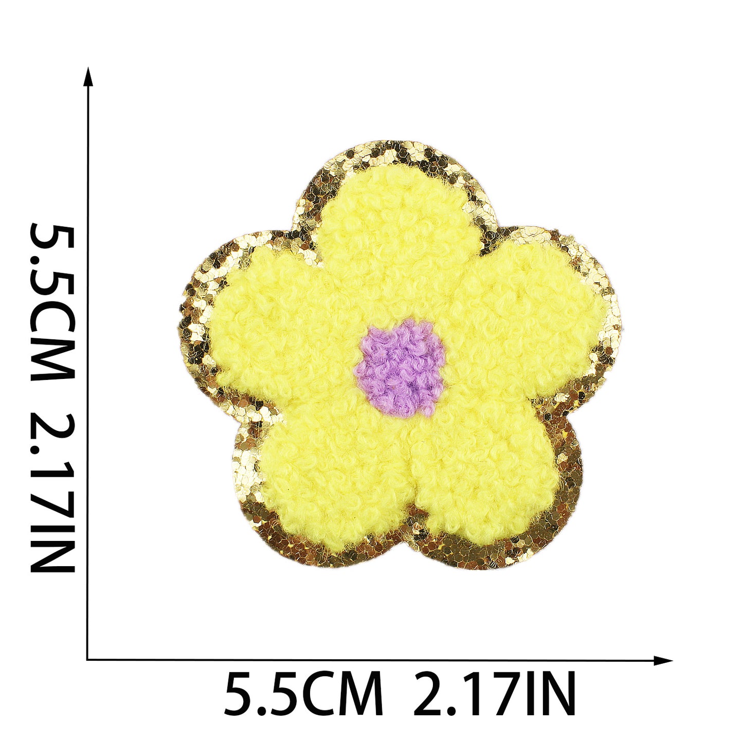 Iron-On Multi-Color Floral Chenille Patch – 5.5cm Tall, with Gold Glitter Edge
