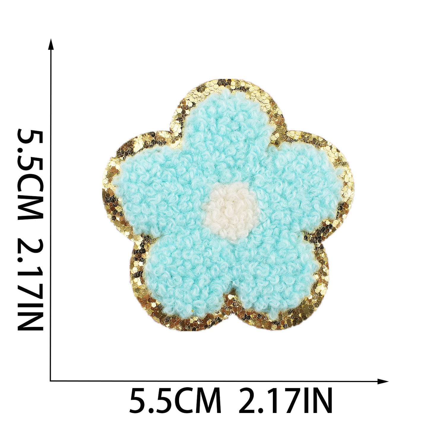 Iron-On Multi-Color Floral Chenille Patch – 5.5cm Tall, with Gold Glitter Edge