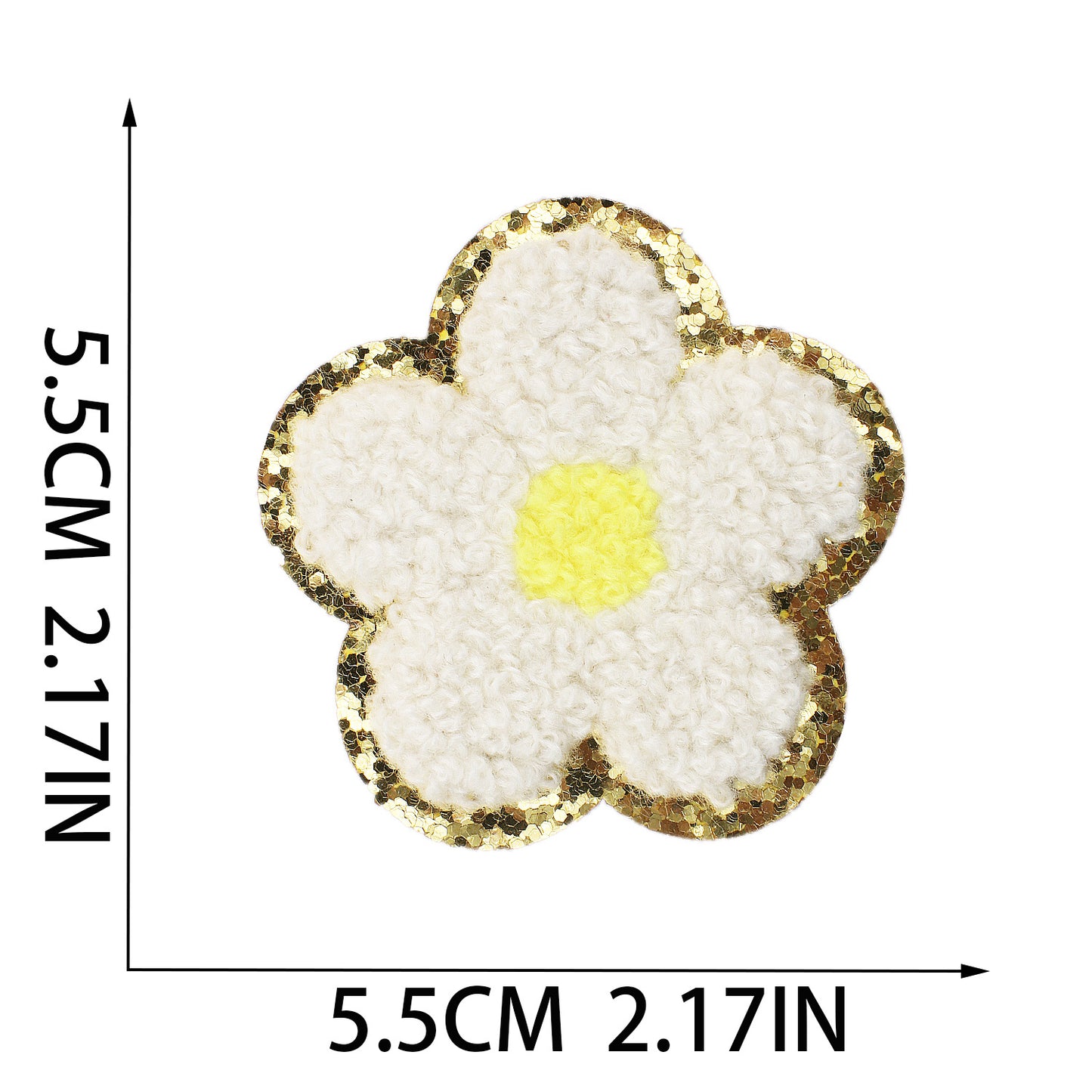 Iron-On Multi-Color Floral Chenille Patch – 5.5cm Tall, with Gold Glitter Edge
