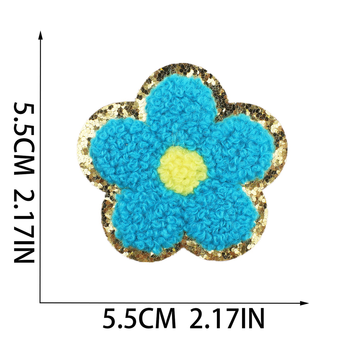 Iron-On Multi-Color Floral Chenille Patch – 5.5cm Tall, with Gold Glitter Edge