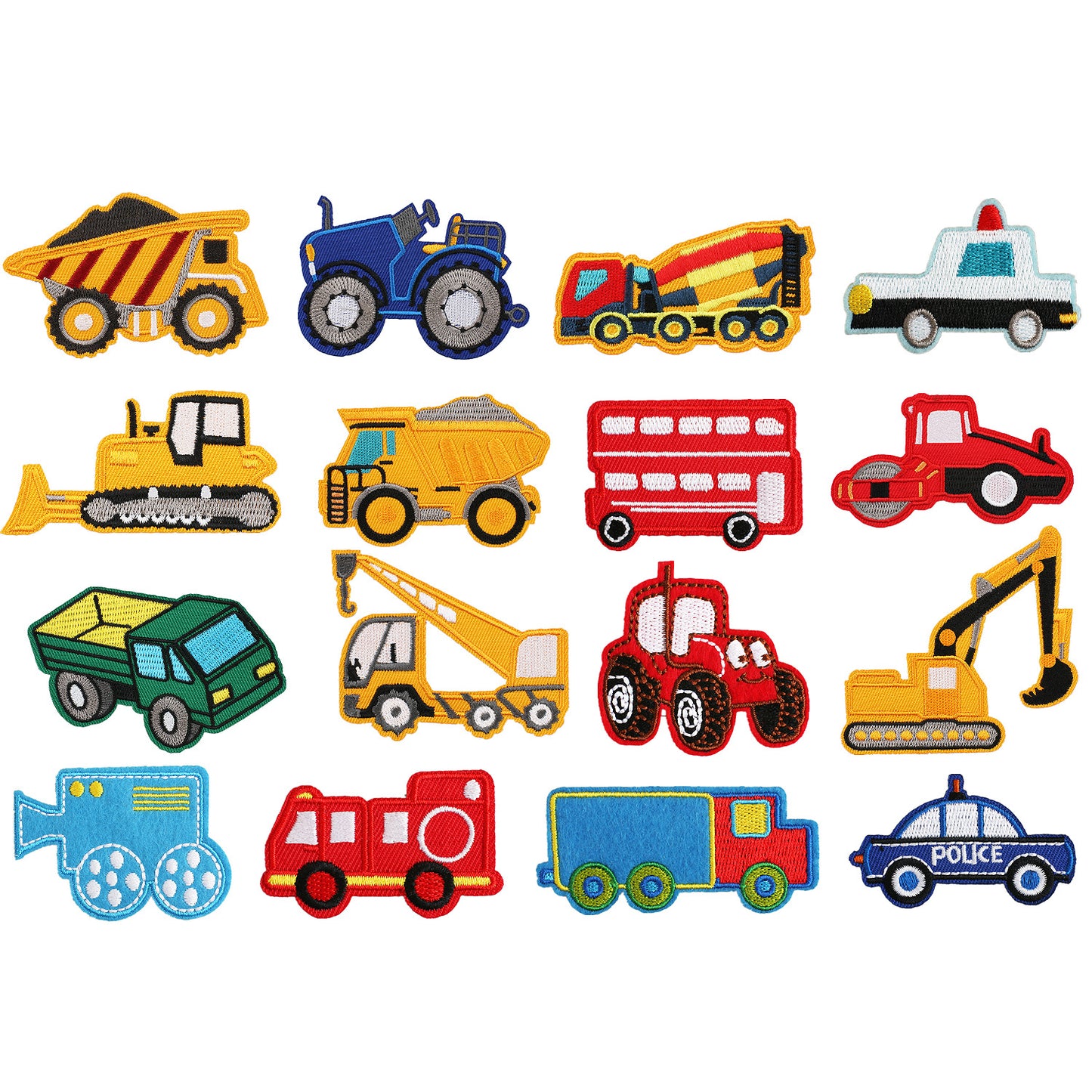Iron-On Cute Cartoon Cars, Construction Vehicles, Bulldozers, Excavators & Double-Decker Bus Embroidery Patch for Kids’ Clothing
