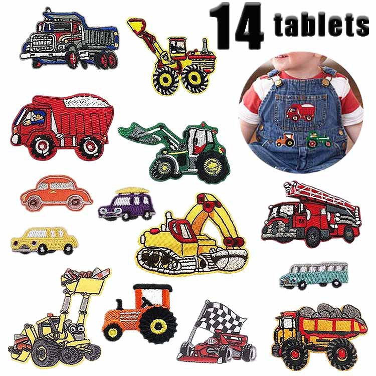 Iron-On Cute Cartoon Big Truck & Excavator Embroidery Patch for Kids’ Clothing