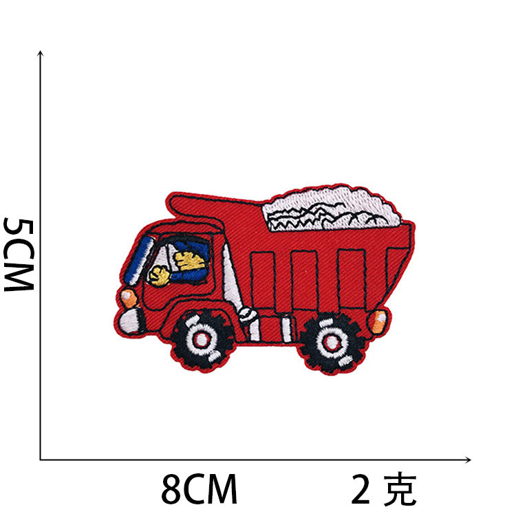 Iron-On Cute Cartoon Big Truck & Excavator Embroidery Patch for Kids’ Clothing