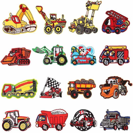 Iron-On Cute Cartoon Big Truck & Excavator Embroidery Patch for Kids’ Clothing
