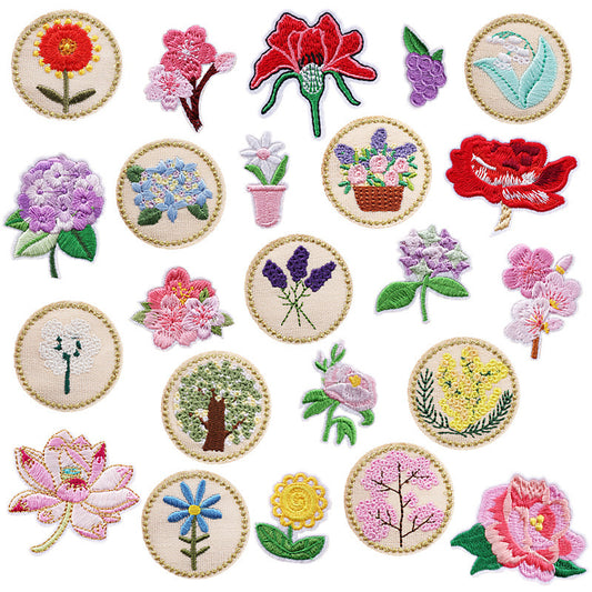 Iron-On Cute Gold-Thread Rose Basket Embroidery Patch