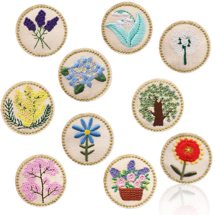 Iron-On Cute Gold-Thread Rose Basket Embroidery Patch