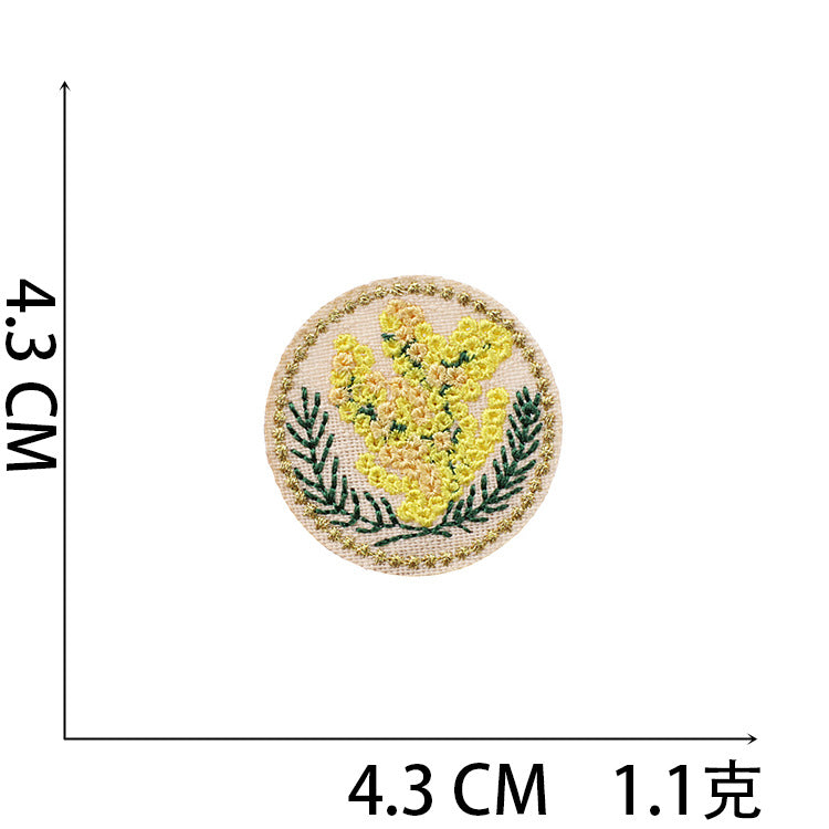 Iron-On Cute Gold-Thread Rose Basket Embroidery Patch