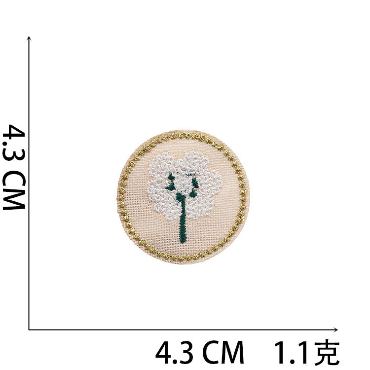 Iron-On Cute Gold-Thread Rose Basket Embroidery Patch
