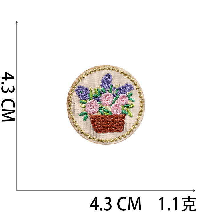 Iron-On Cute Gold-Thread Rose Basket Embroidery Patch