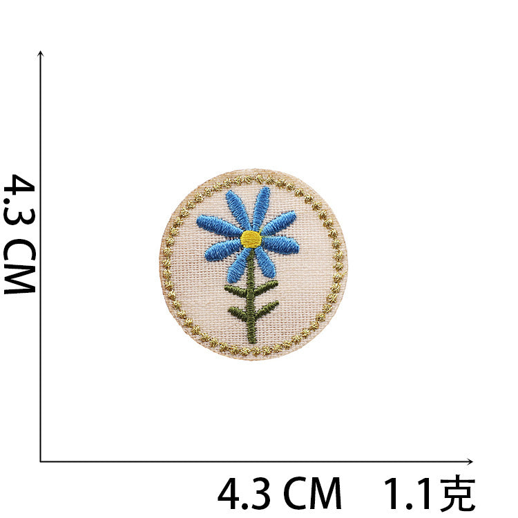 Iron-On Cute Gold-Thread Rose Basket Embroidery Patch