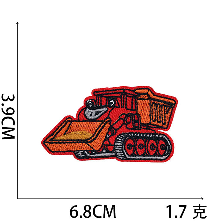 Iron-On Cute Cartoon Construction Vehicles & Excavator Embroidery Patch for Kids’ Clothing