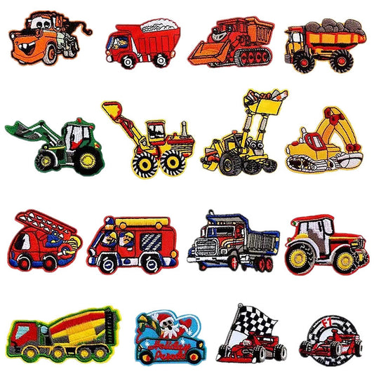Iron-On Cute Cartoon Construction Vehicles & Excavator Embroidery Patch for Kids’ Clothing