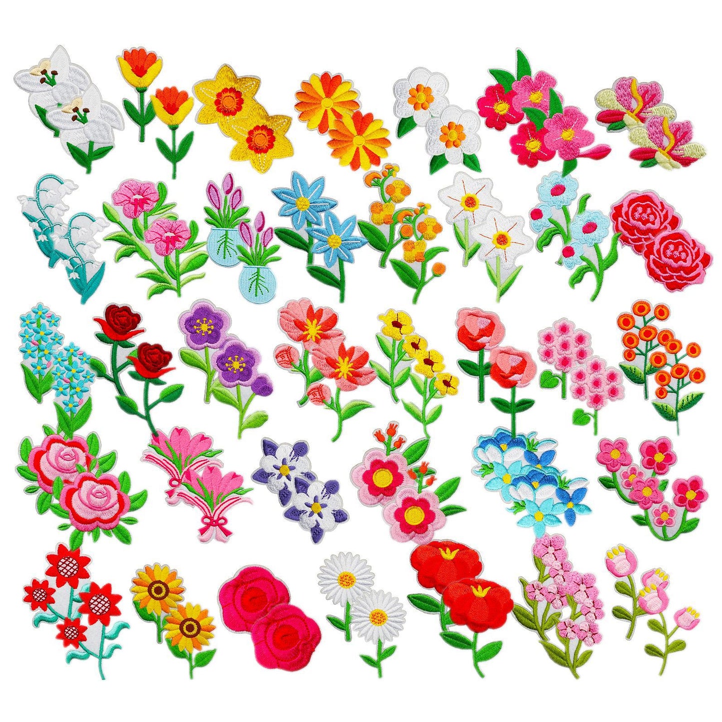 Iron-On Cute Exquisite Peony & Tulip Flower Embroidery Patch