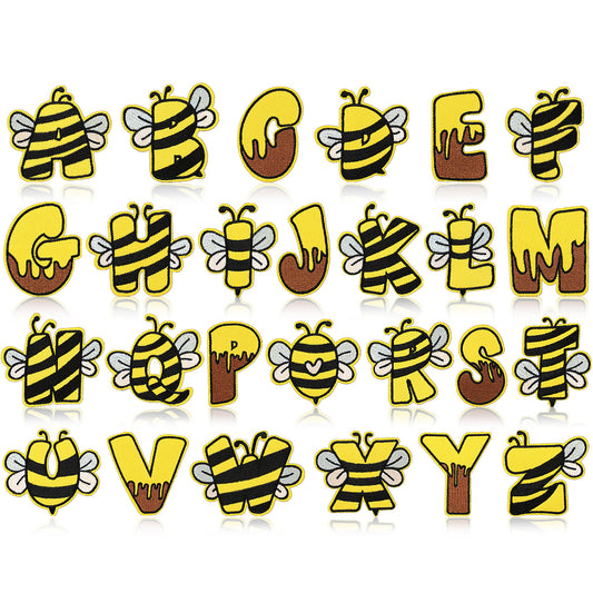 Cute Bee  Embroidered Letter Patches A-Z | Iron-On Alphabet