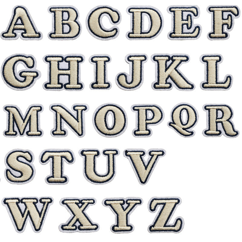 Beige Mini Embroidered Letter Patches A-Z | Iron-On Alphabet