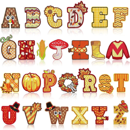 Thanksgiving Embroidered Letter Patches A-Z | Iron-On Festive Alphabet