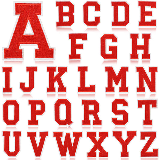 Large Iron-On Embroidered Letter Patch – 8cm Tall, White Base Red Letter