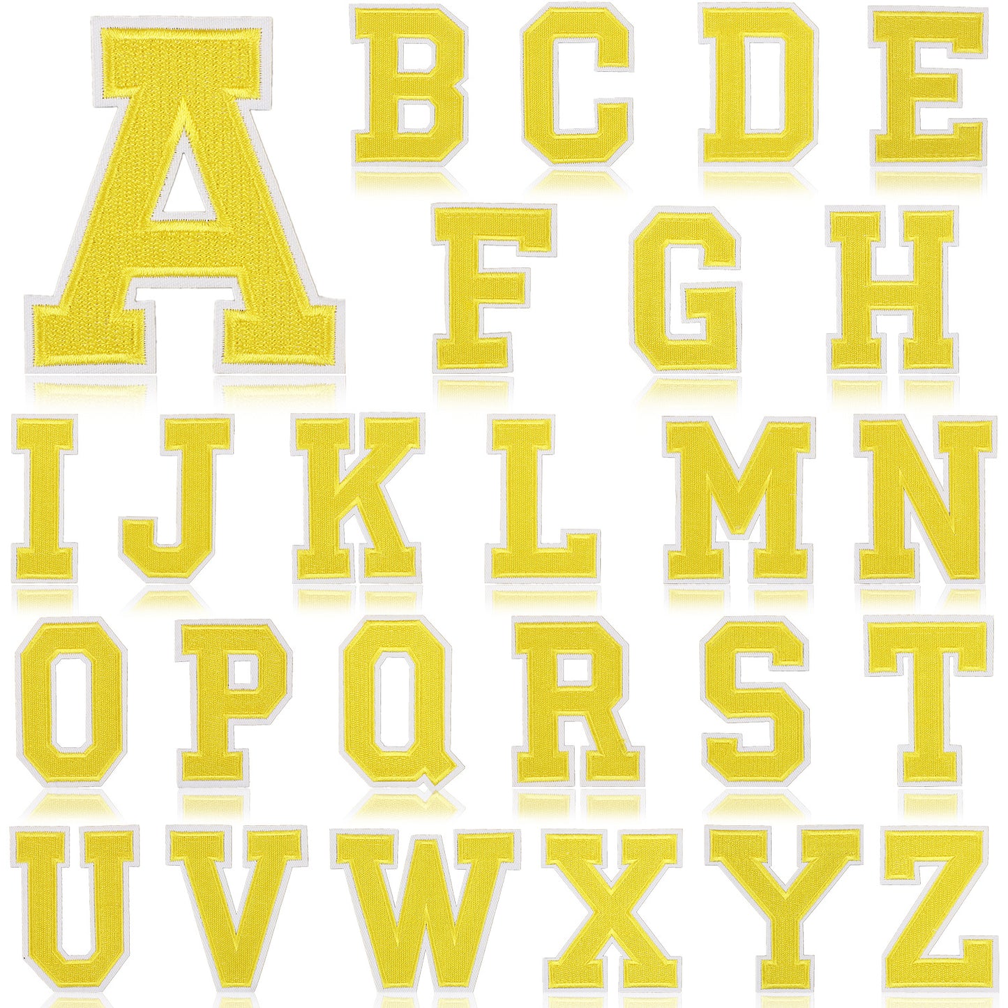 Large Iron-On Embroidered Letter Patch – 8cm Tall, White Base Yellow Letter