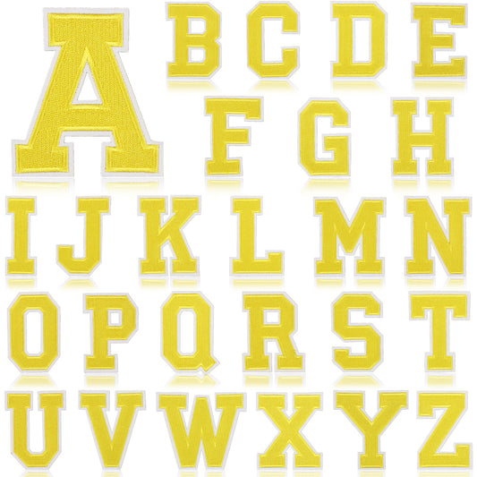 Large Iron-On Embroidered Letter Patch – 8cm Tall, White Base Yellow Letter