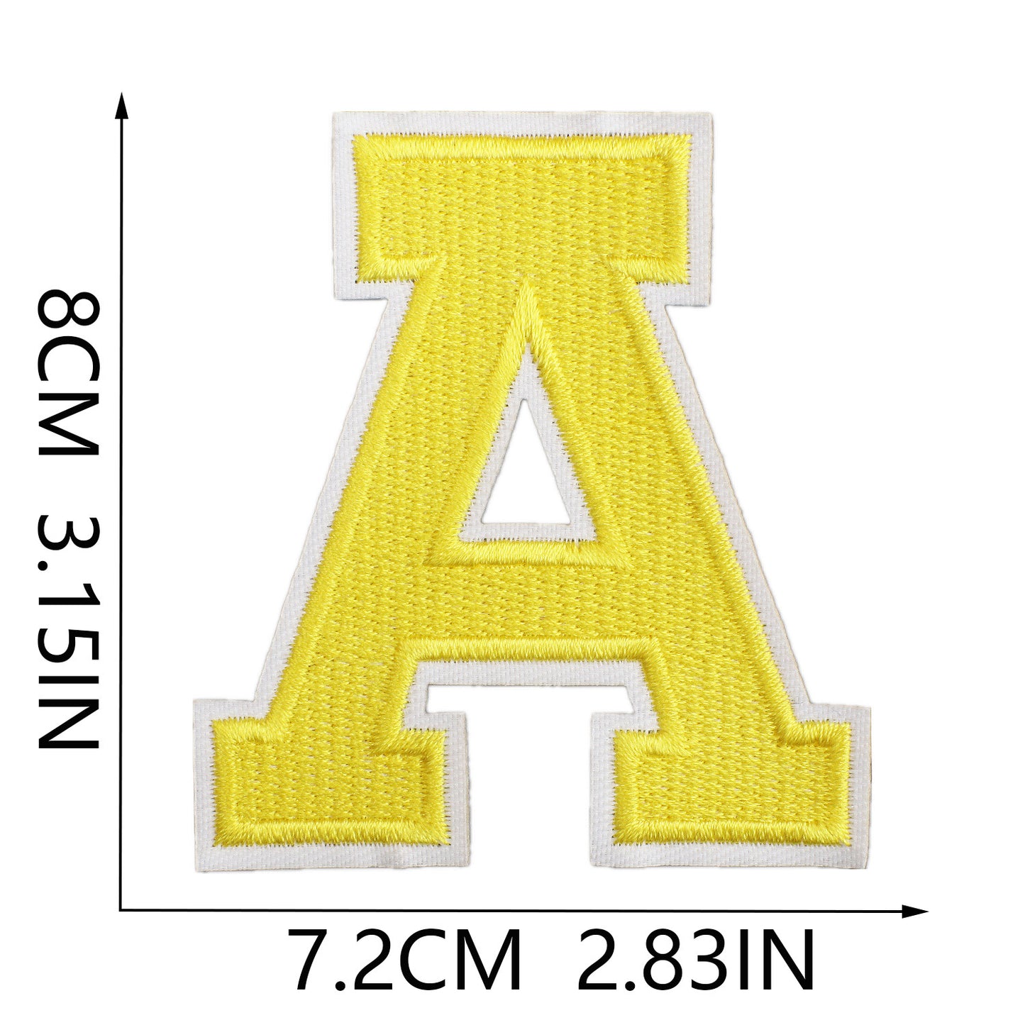 Large Iron-On Embroidered Letter Patch – 8cm Tall, White Base Yellow Letter