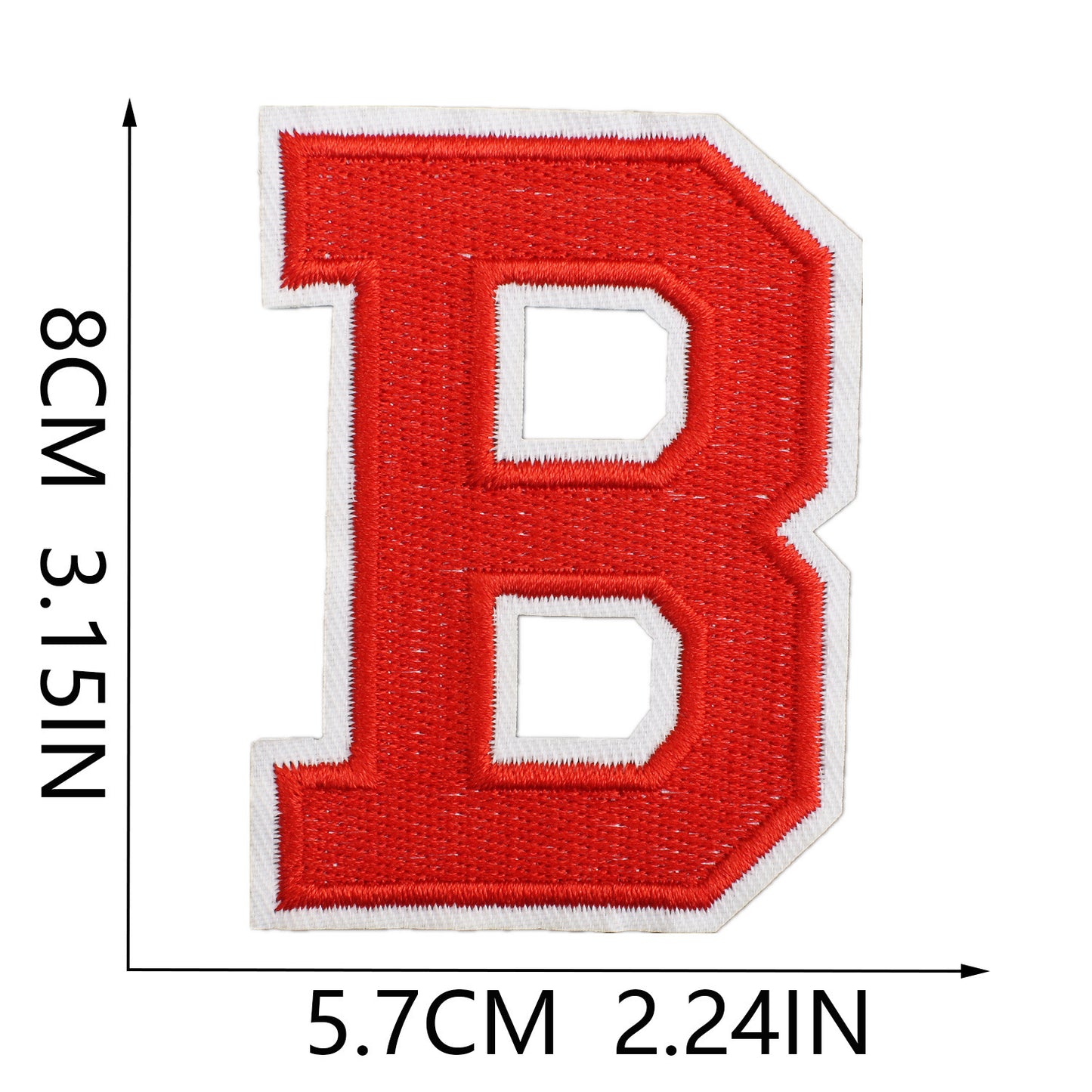 Large Iron-On Embroidered Letter Patch – 8cm Tall, White Base Red Letter
