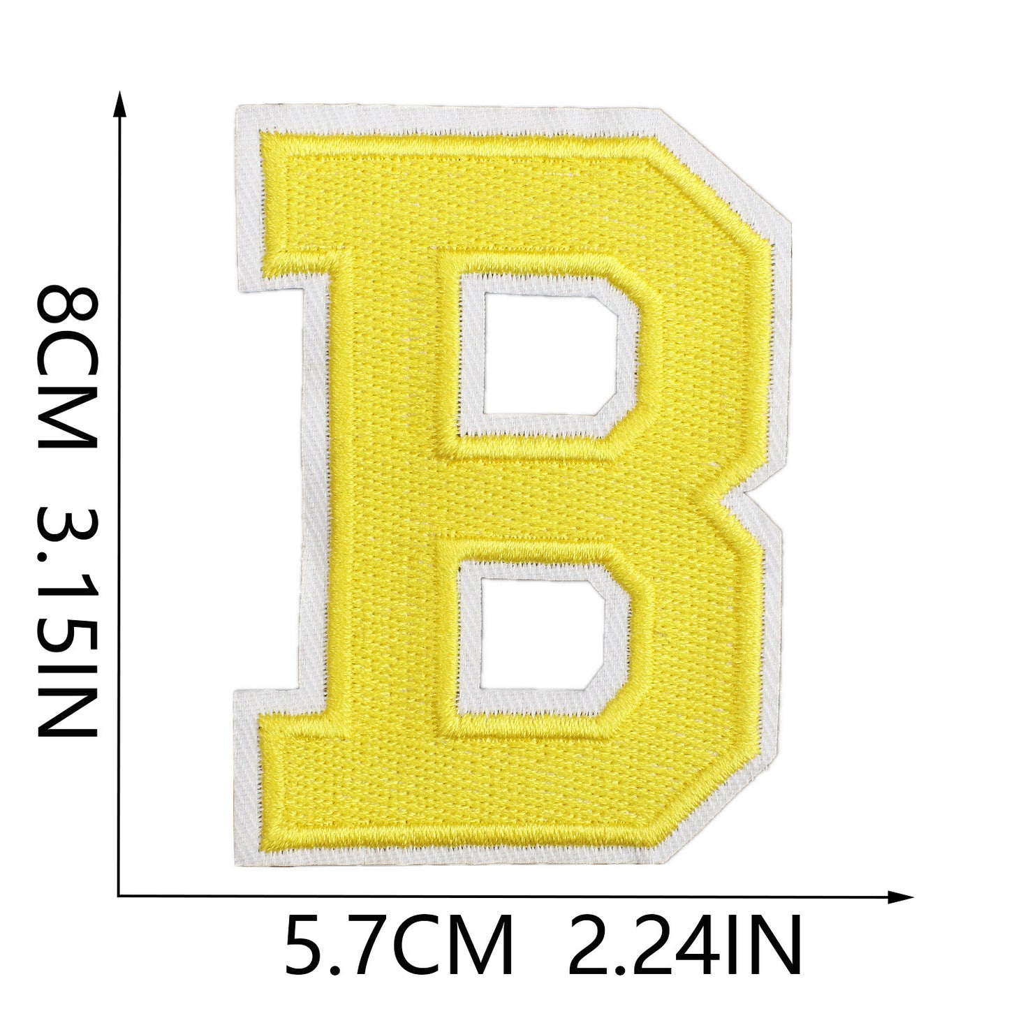Large Iron-On Embroidered Letter Patch – 8cm Tall, White Base Yellow Letter