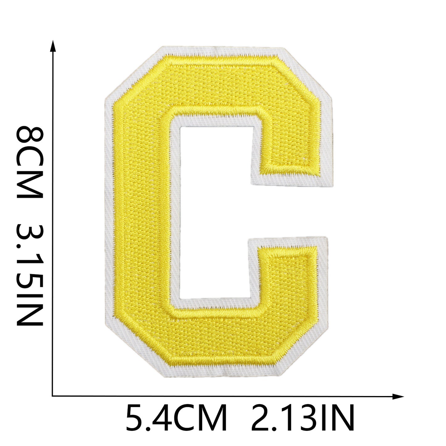 Large Iron-On Embroidered Letter Patch – 8cm Tall, White Base Yellow Letter