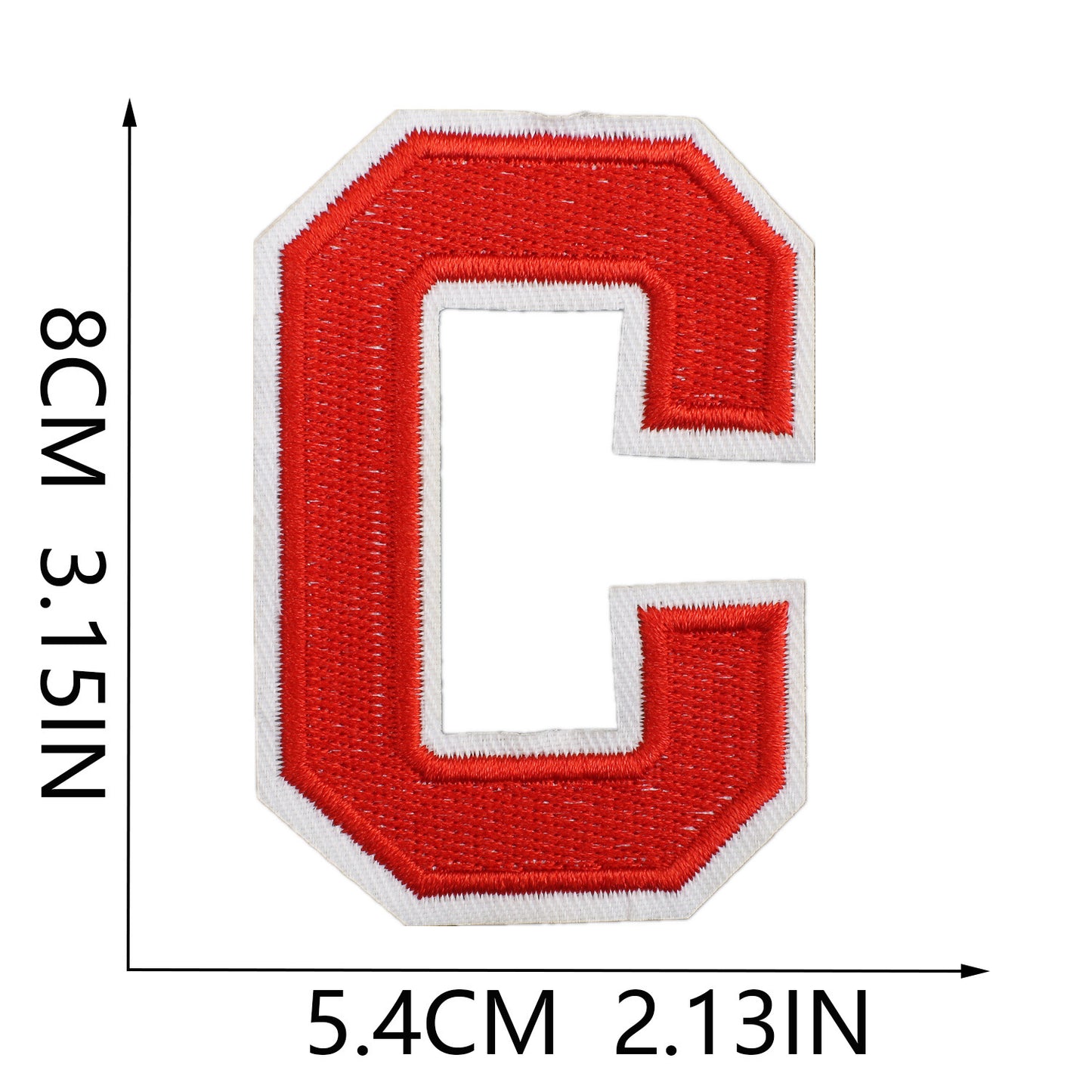 Large Iron-On Embroidered Letter Patch – 8cm Tall, White Base Red Letter